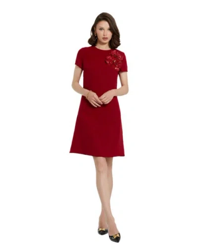 Mac Duggal Crepe Cap Sleeve Mini Dress With 3d Flower Details In Garnet