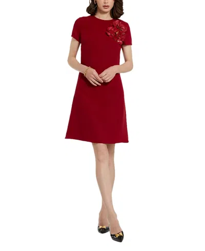 MAC DUGGAL CREPE CAP SLEEVE MINI DRESS WITH 3D FLOWER DETAILS