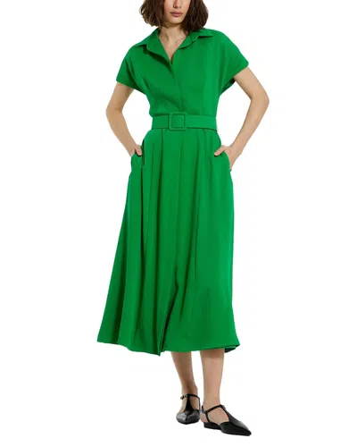 Mac Duggal Crepe Collared Midi Dress With Belt In Green