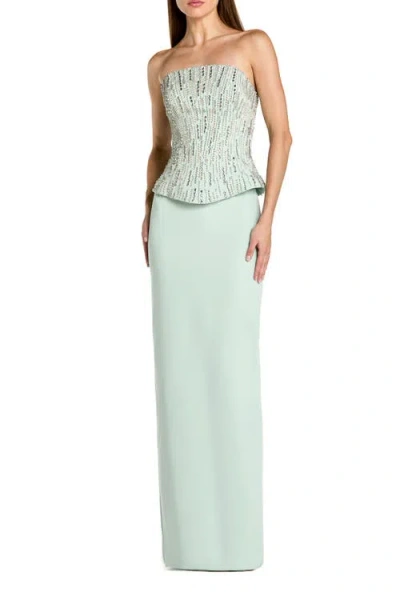 Mac Duggal Crepe Embellished Corset Strapless Column Gown In Green