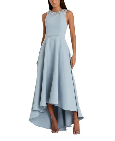 Mac Duggal Crepe Embellished Neck High Low Gown In Powder Blue