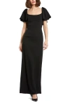 Mac Duggal Crepe Fitted Gown With Short Ruffle Sleeves In Black