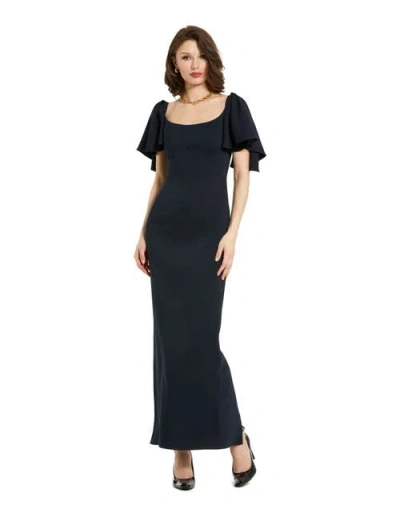 MAC DUGGAL MAC DUGGAL CREPE FITTED GOWN WITH SHORT RUFFLE SLEEVES