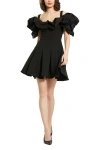 Mac Duggal Crepe Godet Hem Mini Dress With Faille Ruffle In Black