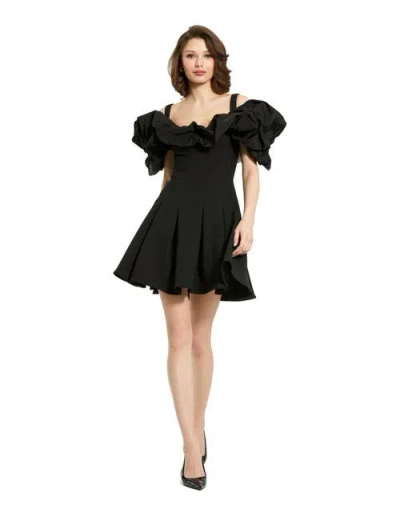 MAC DUGGAL MAC DUGGAL CREPE GODET HEM MINI DRESS WITH FAILLE RUFFLE
