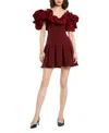 Mac Duggal Crepe Godet Hem Mini Dress With Faille Ruffle In Burgundy