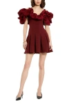 Mac Duggal Crepe Godet Hem Mini Dress With Faille Ruffle In Red