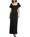 Mac Duggal Crepe Fitted Gown With Short Ruffle Sleeves In Black