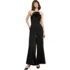 Mac Duggal Flower Embellished Crepe Halter Neck Jumpsuit In Black