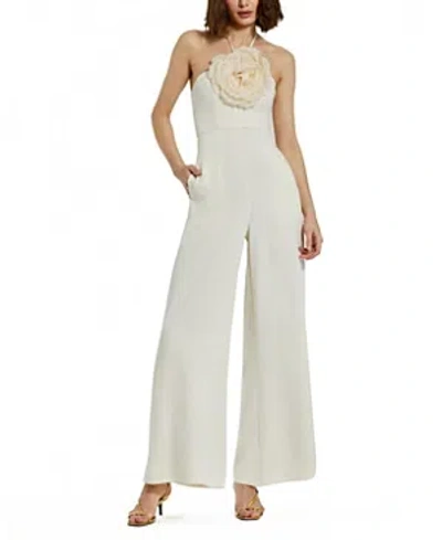Mac Duggal Crepe Halter Neck Jumpsuit With Flower In White