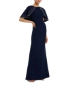 Mac Duggal Crepe High Neck Fitted Gown With Beaded Shawl In Midnight