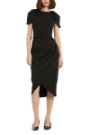 Mac Duggal Crepe High Neck Midi Tulip Dress With Belt In Black