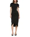 Mac Duggal Crepe High Neck Midi Tulip Dress With Belt In Black