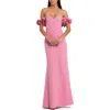 Mac Duggal Off-the-shoulder Crepe Gown With 3d Floral Applique In Pink