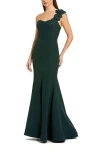 Mac Duggal Crepe One Shoulder Beaded Flower Mermaid Gown