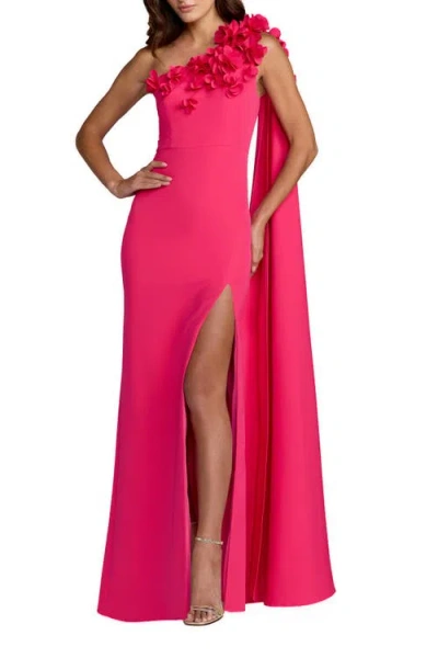 Mac Duggal Crepe One Shoulder Column Gown With Flowers In Pink
