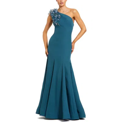 MAC DUGGAL MAC DUGGAL CREPE ONE SHOULDER EVENING GOWN WITH 3D FLOWER DETAILS