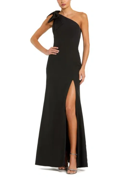 Mac Duggal One-shoulder Jersey A-line Gown In Navy