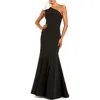 Mac Duggal Crepe One Shoulder Mermaid With 3d Flower Gown In Black