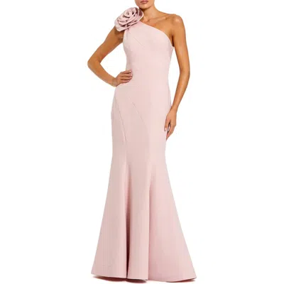 Mac Duggal Crepe One Shoulder Mermaid Gown With 3d Flower In Pink