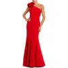 Mac Duggal Crepe One Shoulder Mermaid Gown With 3d Flower In Red