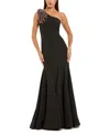 Mac Duggal Crepe One Shoulder Mermaid Gown With Beading In Black