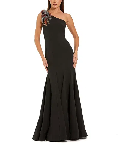 Mac Duggal Crepe One Shoulder Mermaid Gown With Beading In Black
