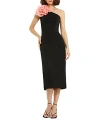 Mac Duggal Crepe One Shoulder Midi Dress With Flower In Black