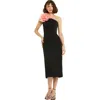 Mac Duggal Crepe One Shoulder Midi Dress With Flower In Black