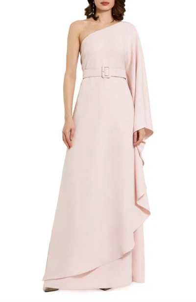 Mac Duggal Crepe One Sleeve Belted Kaftan Dress In Blush