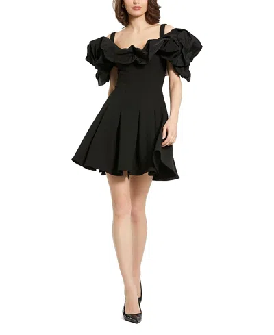 Mac Duggal Crepe Ruffle Godet Hem Mini Dress In Black