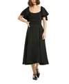 Mac Duggal Crepe Fitted Gown With Short Ruffle Sleeves In Black