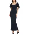 Mac Duggal Crepe Ruffle Sleeve Fitted Maxi Dress In Navy