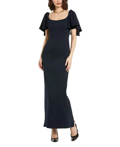 Mac Duggal Crepe Ruffle Sleeve Fitted Maxi Dress In Navy