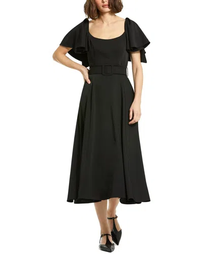 MAC DUGGAL MAC DUGGAL CREPE RUFFLE SLEEVE MIDI DRESS WITH BELT