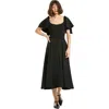 Mac Duggal Crepe Fitted Gown With Short Ruffle Sleeves In Black