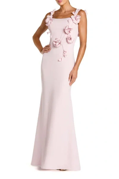 Mac Duggal Crepe Sleeveless Column Gown With Floral Detail In Neutral