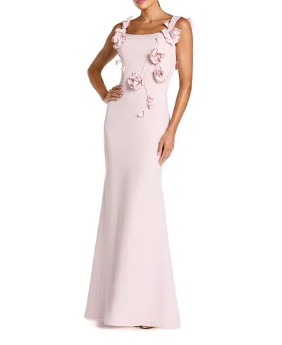Mac Duggal Crepe Sleeveless Column Gown With Floral Detail In Neutral