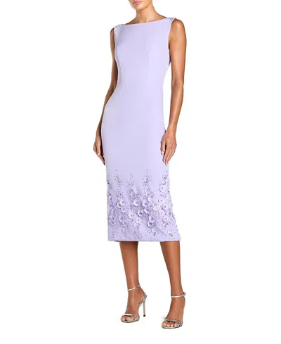Mac Duggal Crepe Sleeveless Midi Dress With Flower Beading In Purple