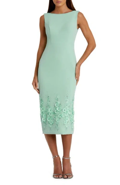 Mac Duggal Crepe Sleeveless  Midi Dress With Flower Beading In Sage