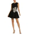 Mac Duggal Crepe Sleeveless Rhinestone Flower Detail Mini Dress In Black