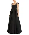 Mac Duggal Crepe Sleeveless With Rhinestone Flowers Ballgown In Black