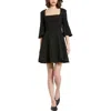 Mac Duggal Crepe Square Neck 3/4 Sleeve Godet Mini Dress In Black
