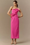 Mac Duggal Crepe Strapless 3d Floral Midi Dress In Pink