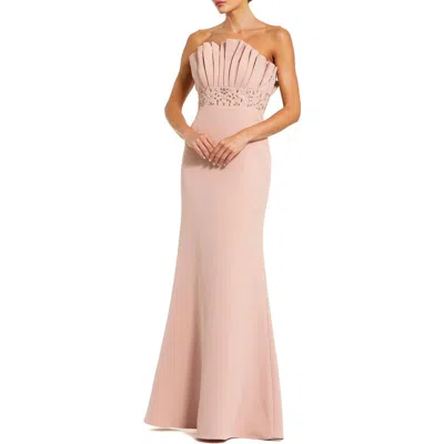 Mac Duggal Crepe Strapless Gown With Rhinestone Beading In Pink