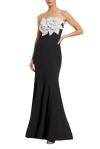 Mac Duggal Crepe Strapless Mermaid With 3d Flowers Gown