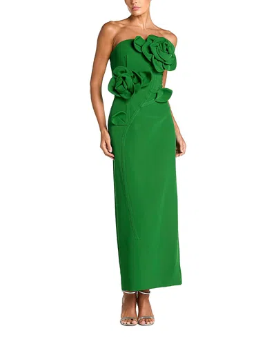 Mac Duggal Crepe Strapless Midi Dress With 3d Flower Detail In Green