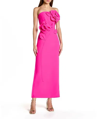 Mac Duggal Crepe Strapless Midi Dress With 3d Flower Detail In Pink