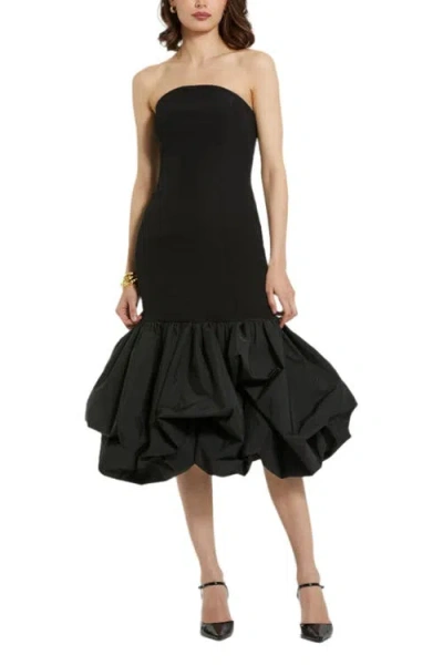 Mac Duggal Crepe Strapless Midi Dress With Taffeta Bubble Hem