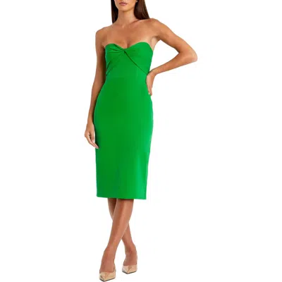 MAC DUGGAL MAC DUGGAL CREPE STRAPLESS TWIST TOP FITTED MIDI DRESS